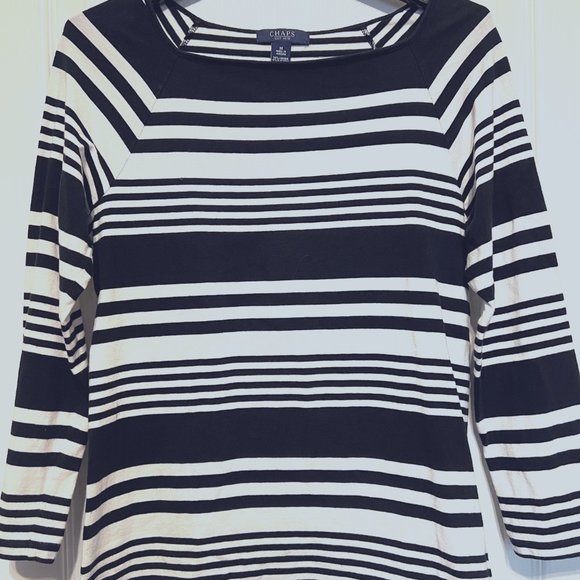 Chaps-Medium-Black & White Strips-Stretch-Casual-Classy-travel-vacation - Picture 5 of 8